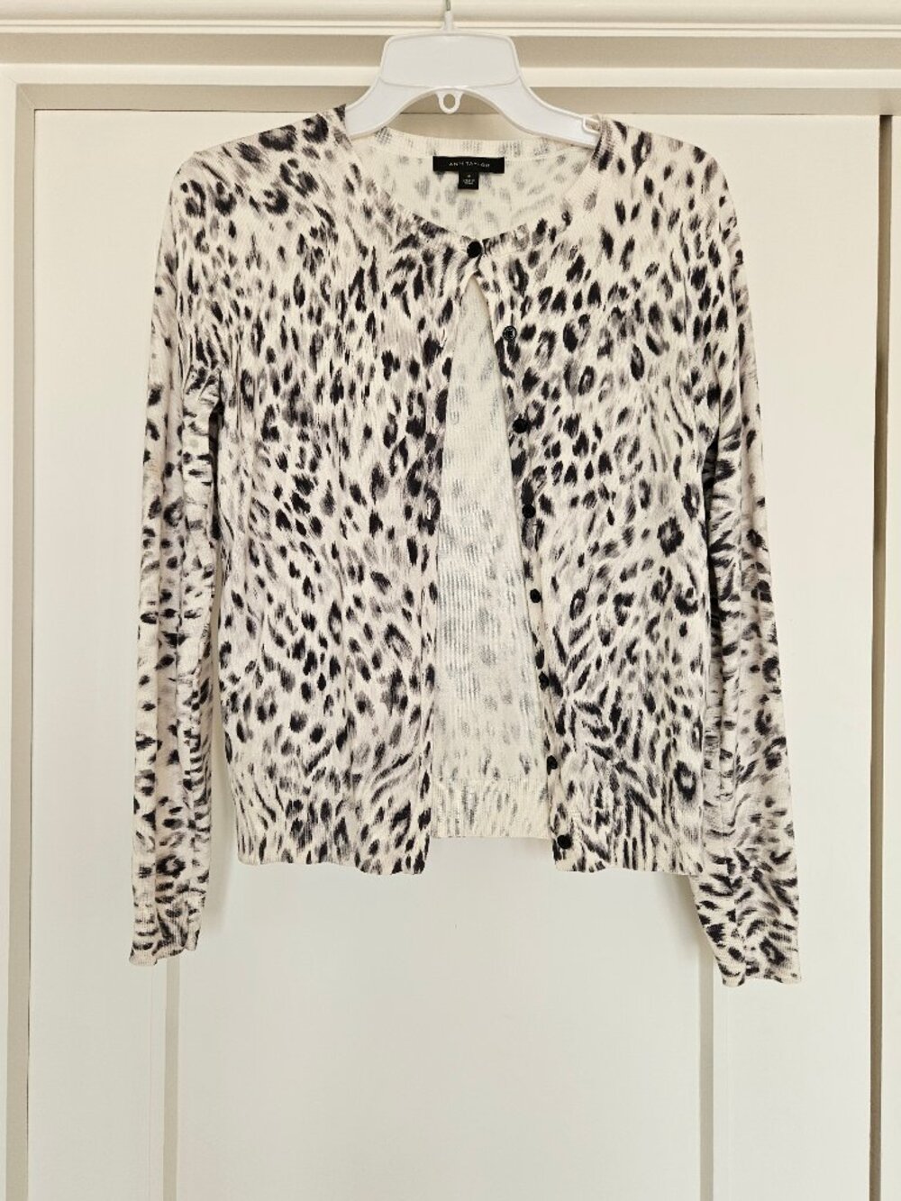 Ann Taylor Leopard Print Cardigan Black White Cotton Medium